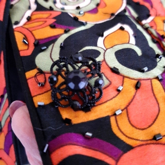 Victor Costa Vintage Ruffled Beaded 3/4 Cap Sleeve Orange Buttonup Jacket Sz 12 - Picture 7 of 9